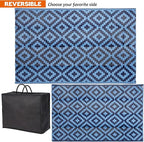 SAND MINE Reversible Mats, Plastic Straw Rug, Modern Area Rug, Large Floor Mat and Rug for Outdoors, RV, Patio, Backyard, Deck, Picnic, Beach, Trailer, Camping, Blue, 5' x 8'