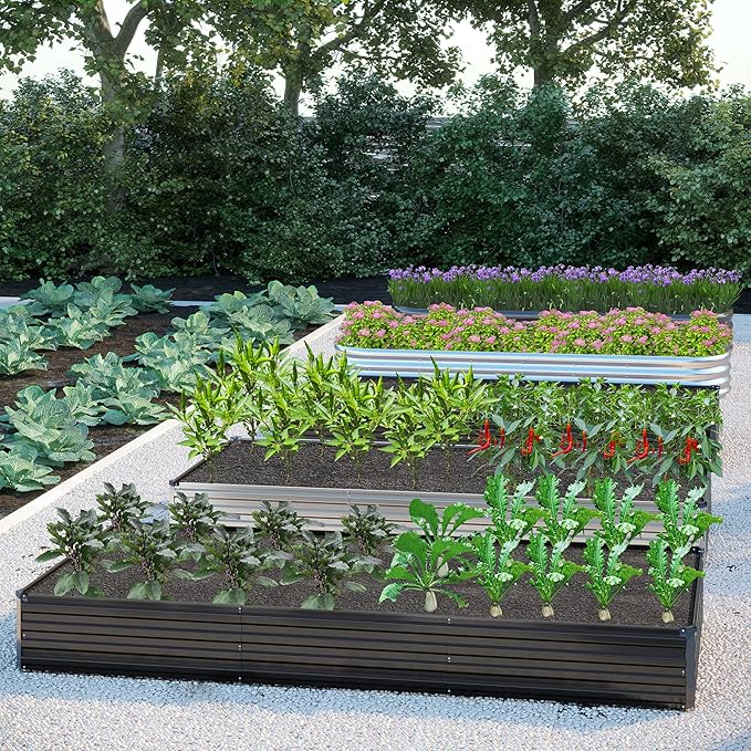 2PCS 8x4x1FT Galvanized Raised Garden Bed Kit,Vegetable Boxes-Rectangle Metal Flower Box,Large Planter Raised Beds Outdoor Garden for Planting,Fruit,Herb-Silver
