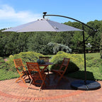Sunnydaze 10' Solar Offset Patio Umbrella - Solar Cantilever Umbrella Outdoor with LED Lights - Polyester Shade, Air Vent, & Cross Base