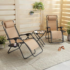 Amazon Basics Outdoor Textilene Adjustable Zero Gravity Folding Reclining Lounge Chair Set with Cup Holder, Side Table, Headrest, Weather-Resistant, 35 x 26 x 43 inches, Beige, 2-Pack