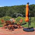 Sunnydaze 10' Solar Offset Patio Umbrella - Solar Cantilever Umbrella Outdoor with LED Lights - Polyester Shade, Air Vent, & Cross Base